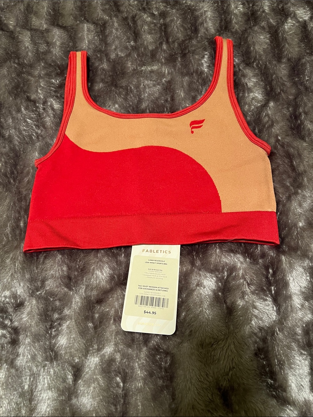 Fabletics Red & Tan Reversible low impact sports bra, Medium